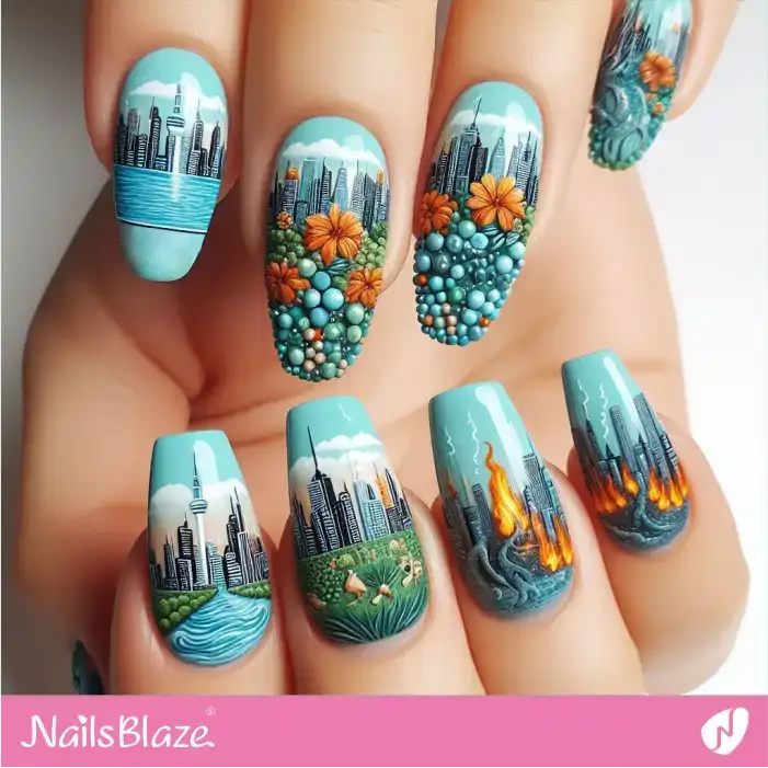 Global Warming Effects Nail Design | Climate Crisis Nails - NB2649